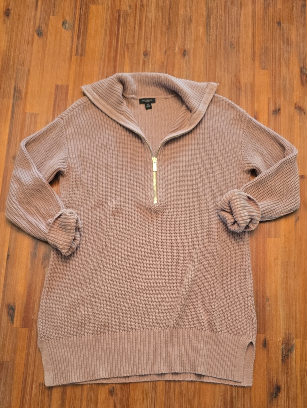 Ann Taylor Cozy Half-Zip Funnel Collar Sweater - Tan/Light Brown Color